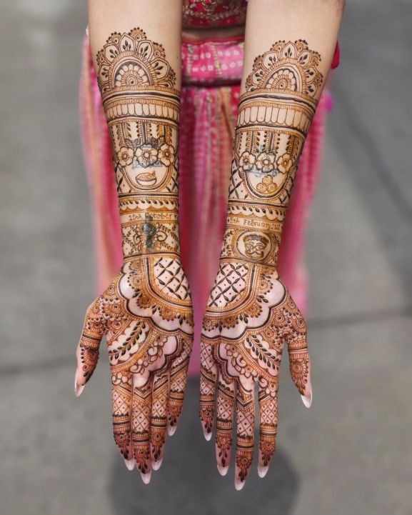 Bridal mehndi design 2026, intricate floral pattern across the bride's hands, photographed for an Australian Indian wedding