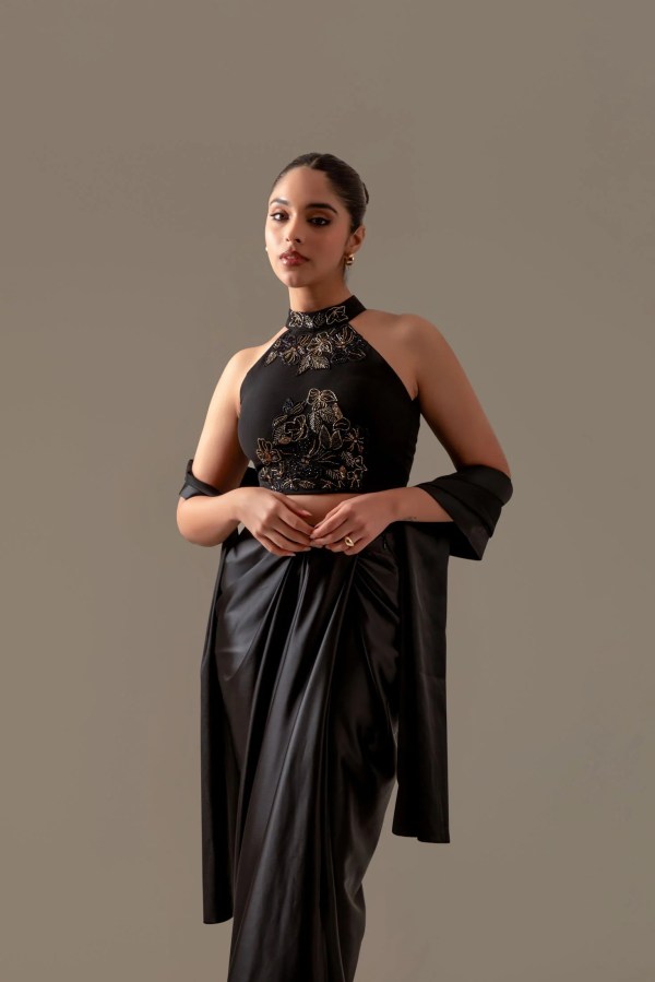 Black Draped Skirt Set