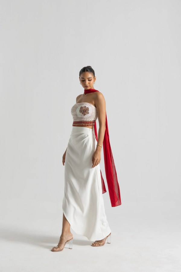 White Drape Skirt Set
