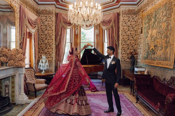 Sri Lankan wedding ceremony in Australia with the bride and groom on a decorated poruwa platform.